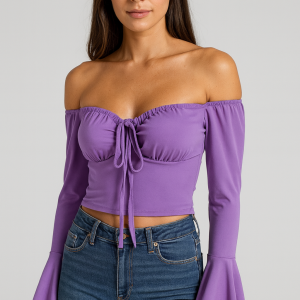 Top Lilla Off-Shoulder con Maniche a Campana