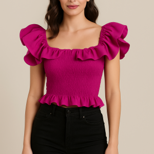 Top con maniche a volant e arricciato